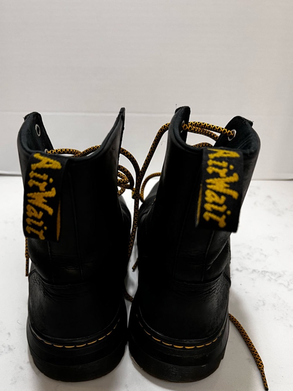 Dr. Martens Black Leather Lace-Up Boots with Yellow Accents - Picture 5 of 16